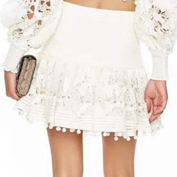 Zimmermann Corsage Pompom Embellished Guipure Lace Swiss Dot Tulle Mini Size 0 - Picture 8 of 16